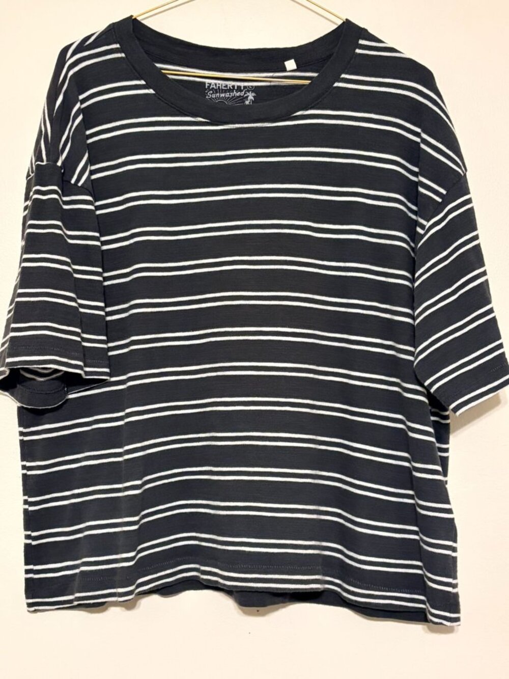 Women's Faherty Sunwashed Black White Striped Organic Cotton T-Shirt Size Large